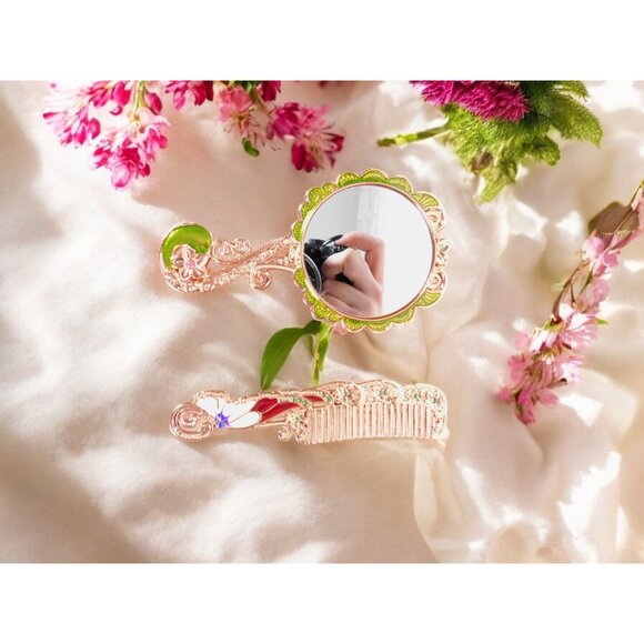 Vintage-Inspired Butterfly Mirror Comb Set Metal Handheld Compact Gift - Picture 7 of 12